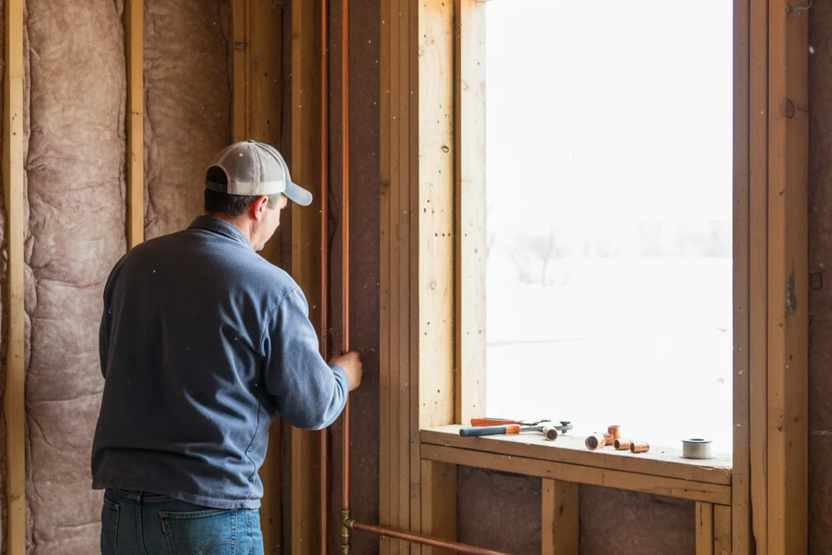 Licensed plumber running new copper supply lines in a New Lebanon home